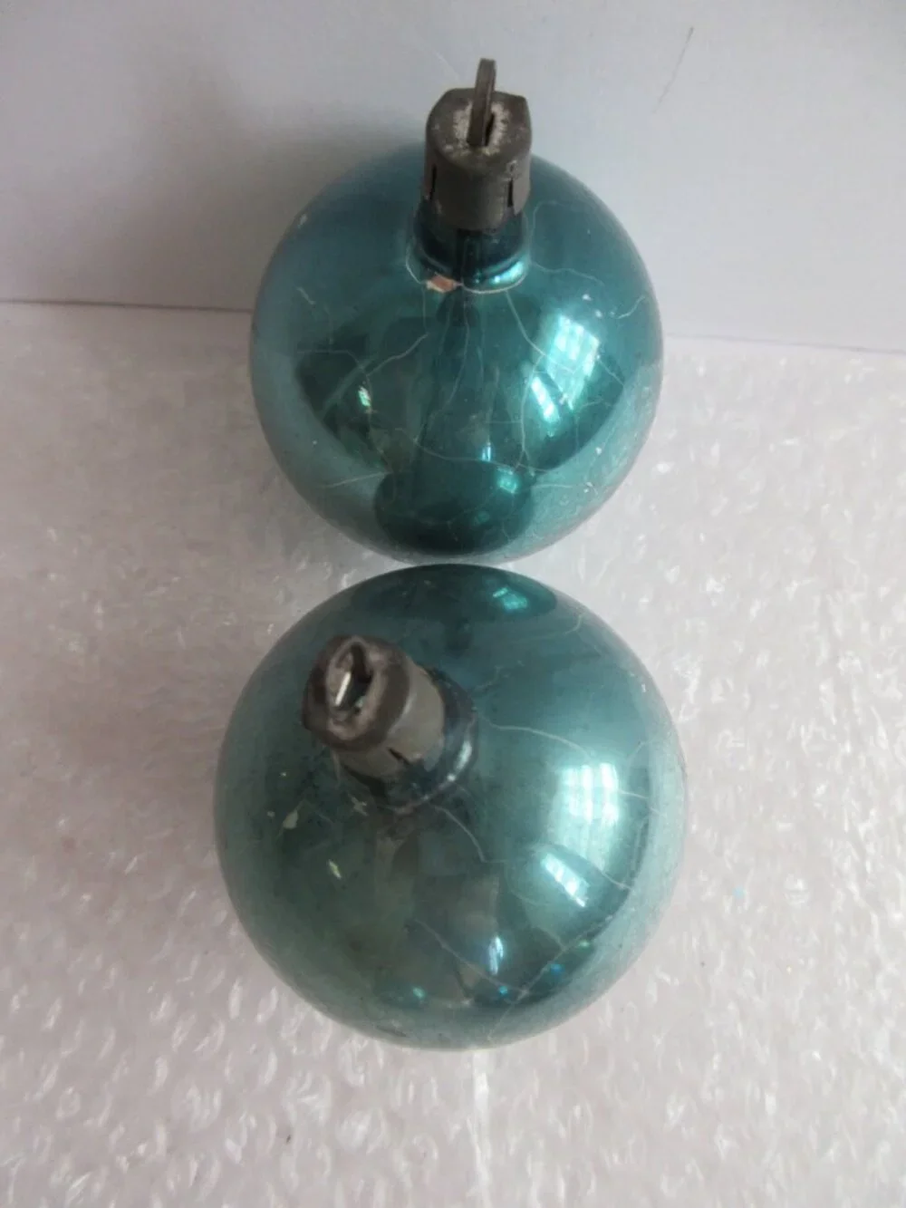 Blue Aqua Glass Christmas Ornaments Lot of 8 Vintage Poland, Shiny Brite, Japan